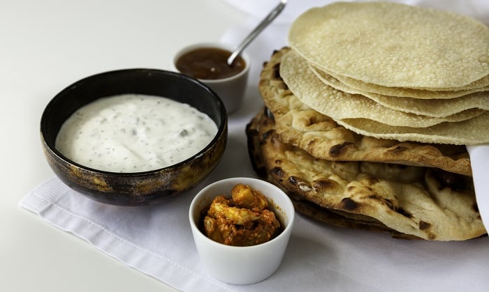 Poppadums and naan bread