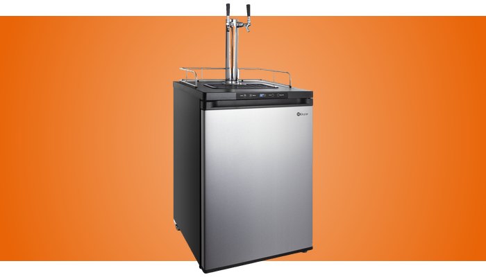 Kegco HBK309S-2 homebrew dual-tap kegerator with a stainless steel door and digital display
