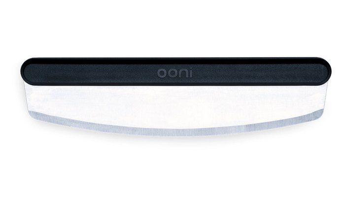 Ooni 14-inch stainless steel pizza rocker blade with a black handle
