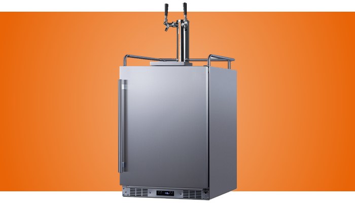 Summit SBC683OSTWIN outdoor dual-tap kegerator in stainless steel with a front vent grille